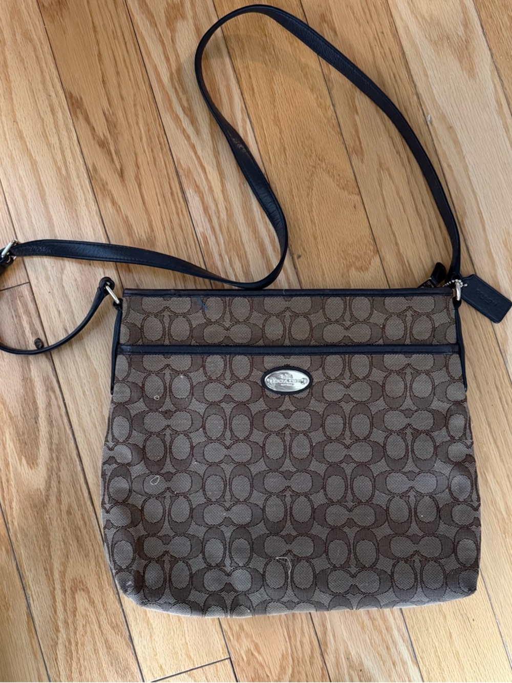 Coach Brown Signature Canvas Crossbody with leather trim